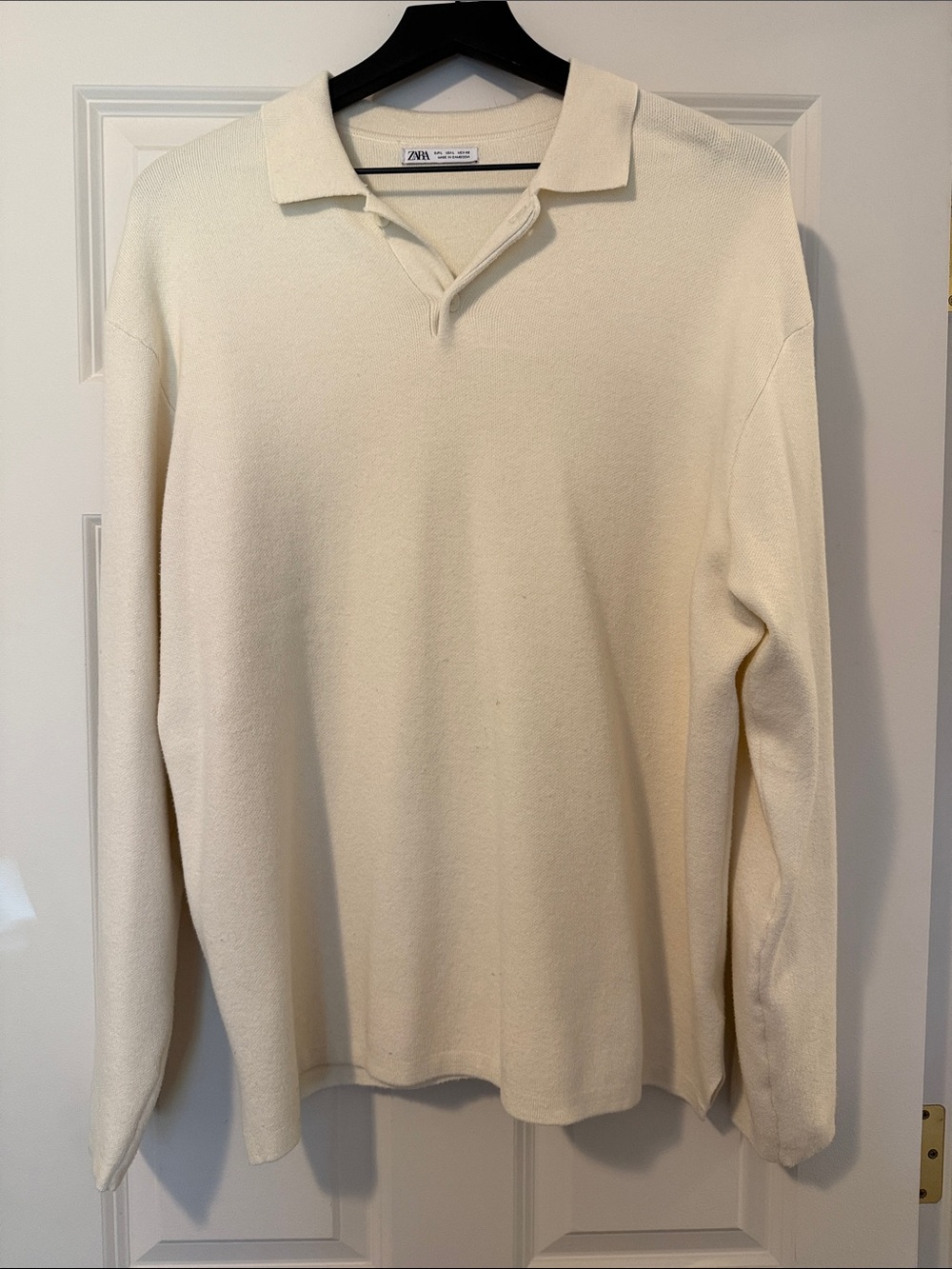 Zara Cream V-Neck Knit Polo Sweater - Men